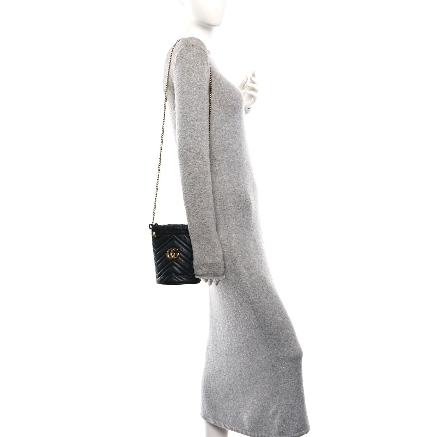 Gucci Calfskin Matelasse Mini GG Marmont 2.0 Bucket Bag Black