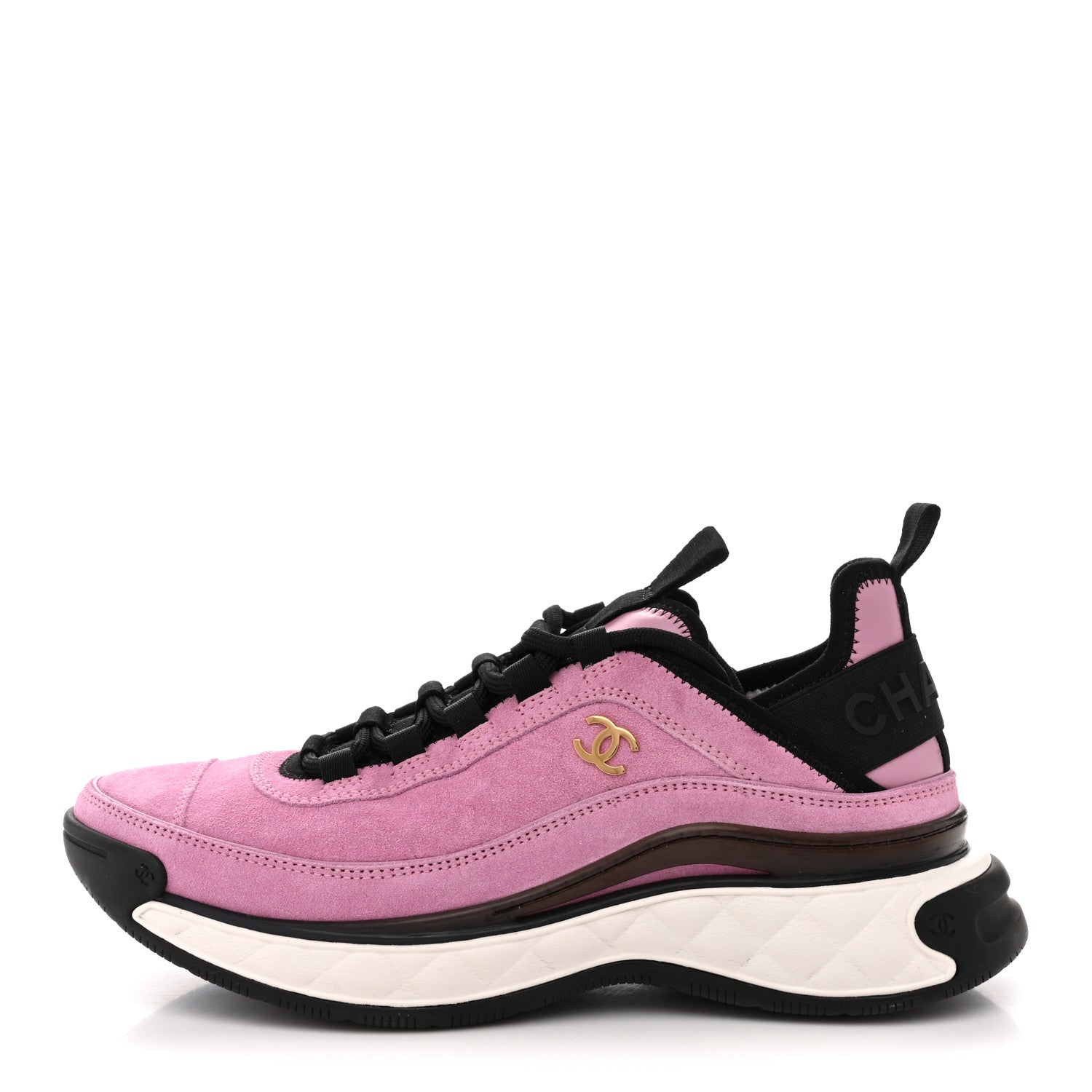 Chanel Suede Calfskin Nylon Grosgrain CC Sneakers 39 Dark Pink