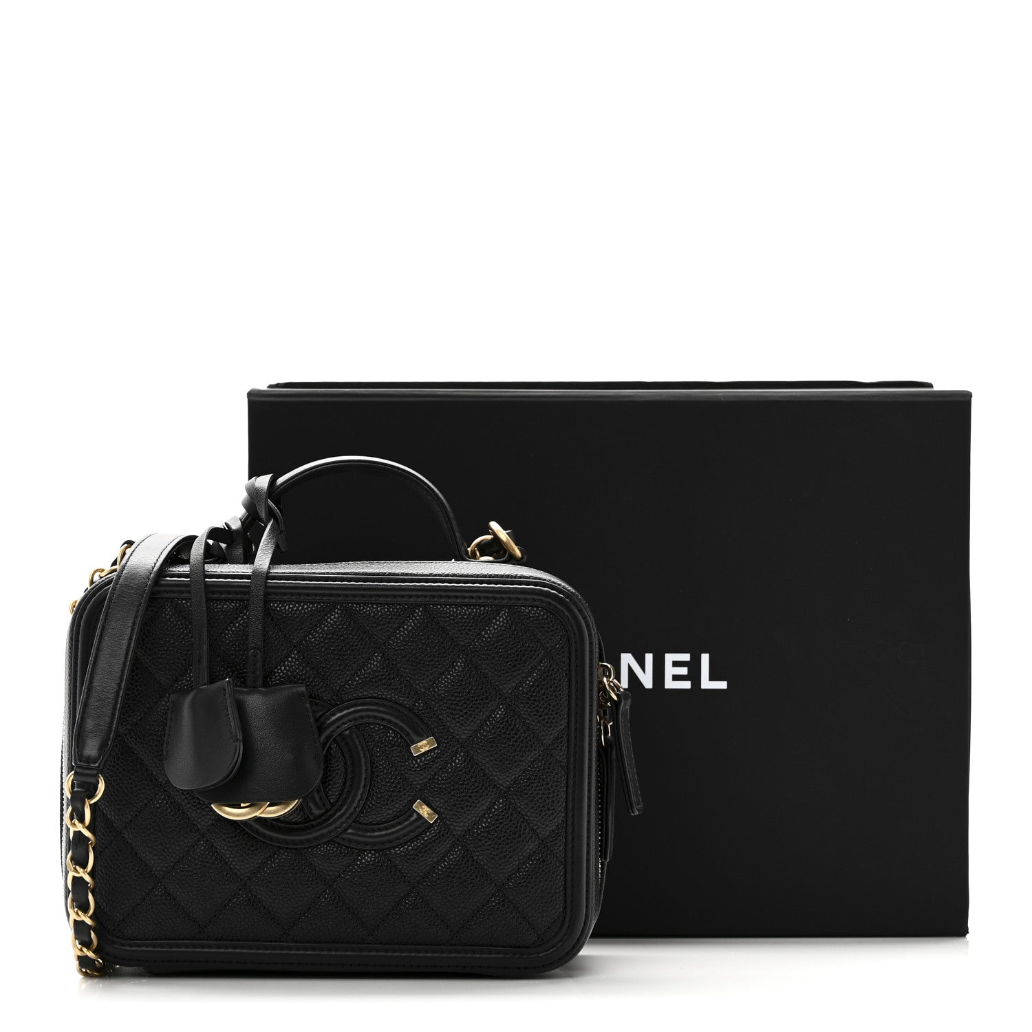 Chanel Caviar Quilted Medium CC Filigree Vanity Case Black