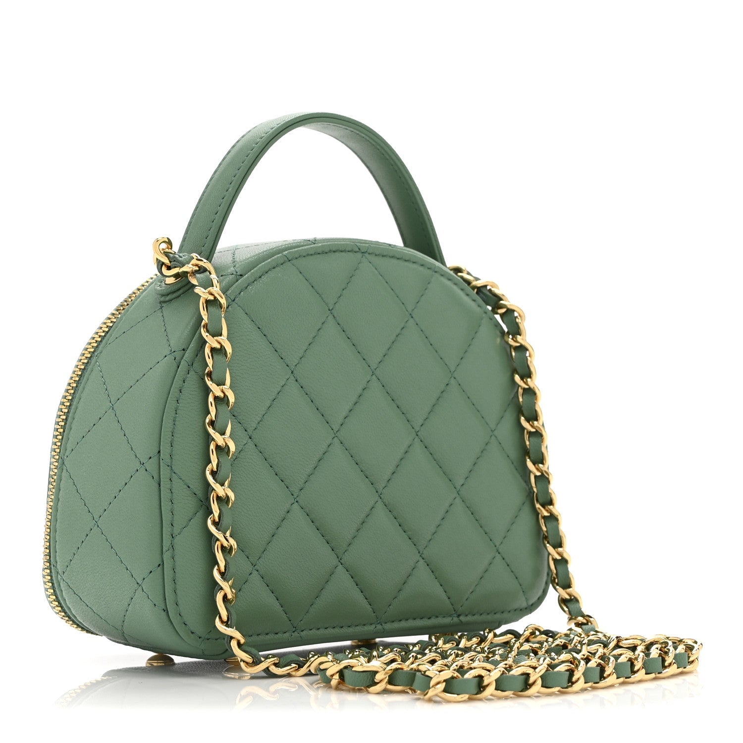 Chanel Lambskin Quilted Chic Riviera Top Handle Vanity Case Green