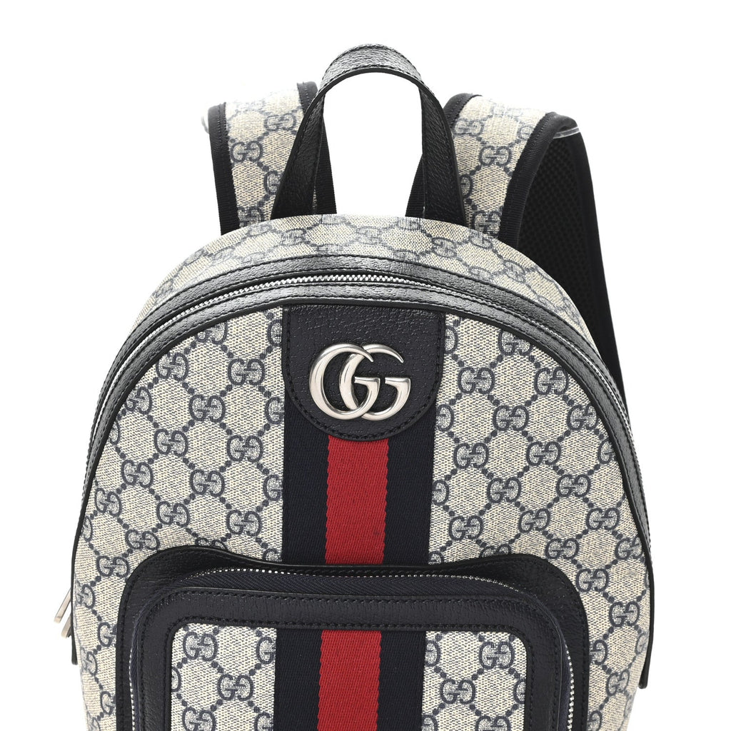 Gucci GG Supreme Monogram Textured Dollar Calfskin Web Small Ophidia Day Backpack Beige Blue Black