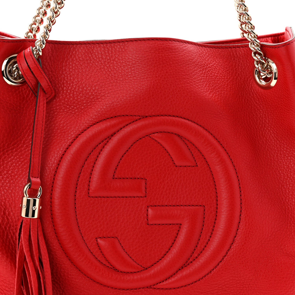 Gucci Pebbled Calfskin Medium Soho Chain Shoulder Bag Tabasco Red