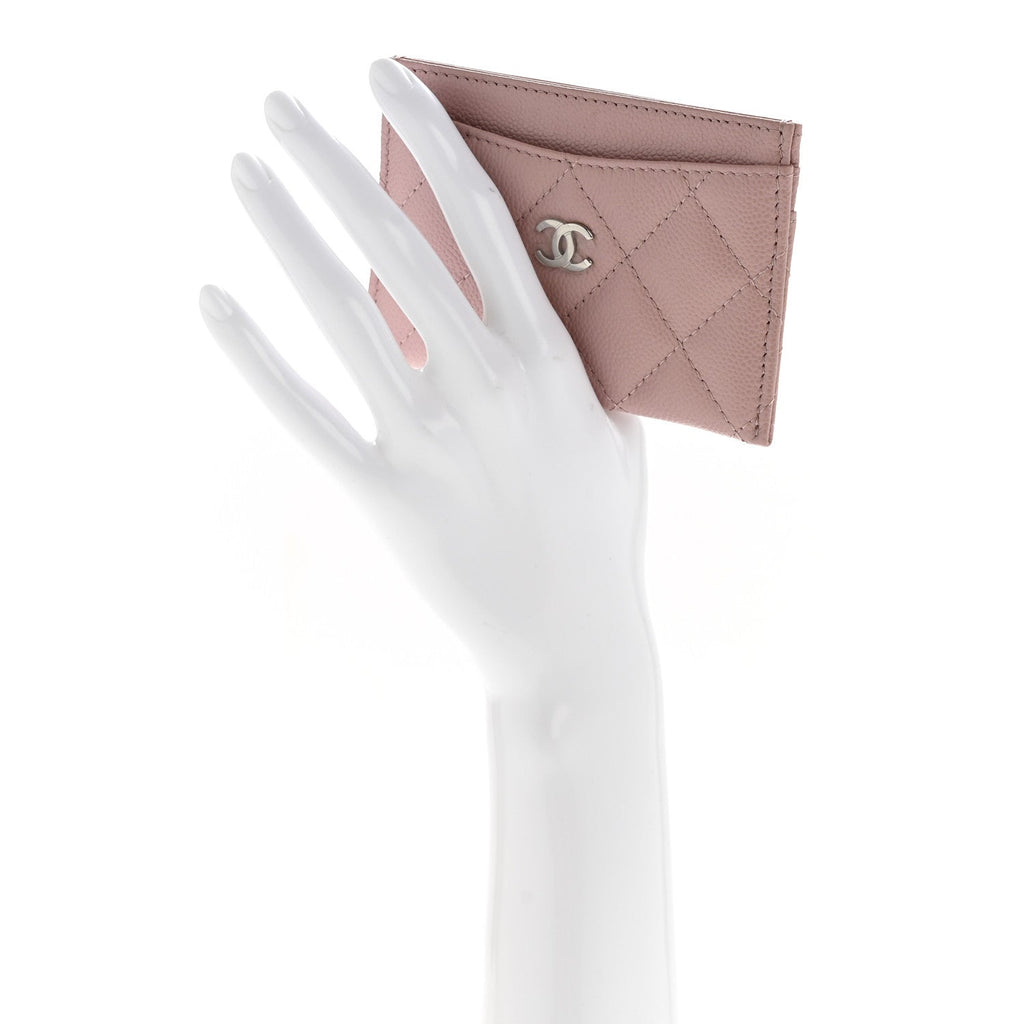 Caviar Quilted Card Holder Light Pink