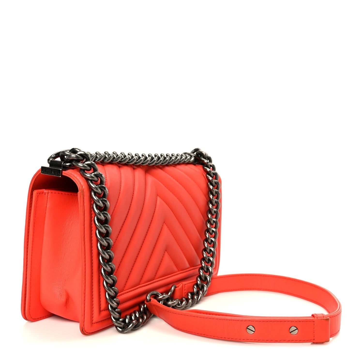 Chanel Lambskin Chevron Quilted Medium Boy Flap Red
