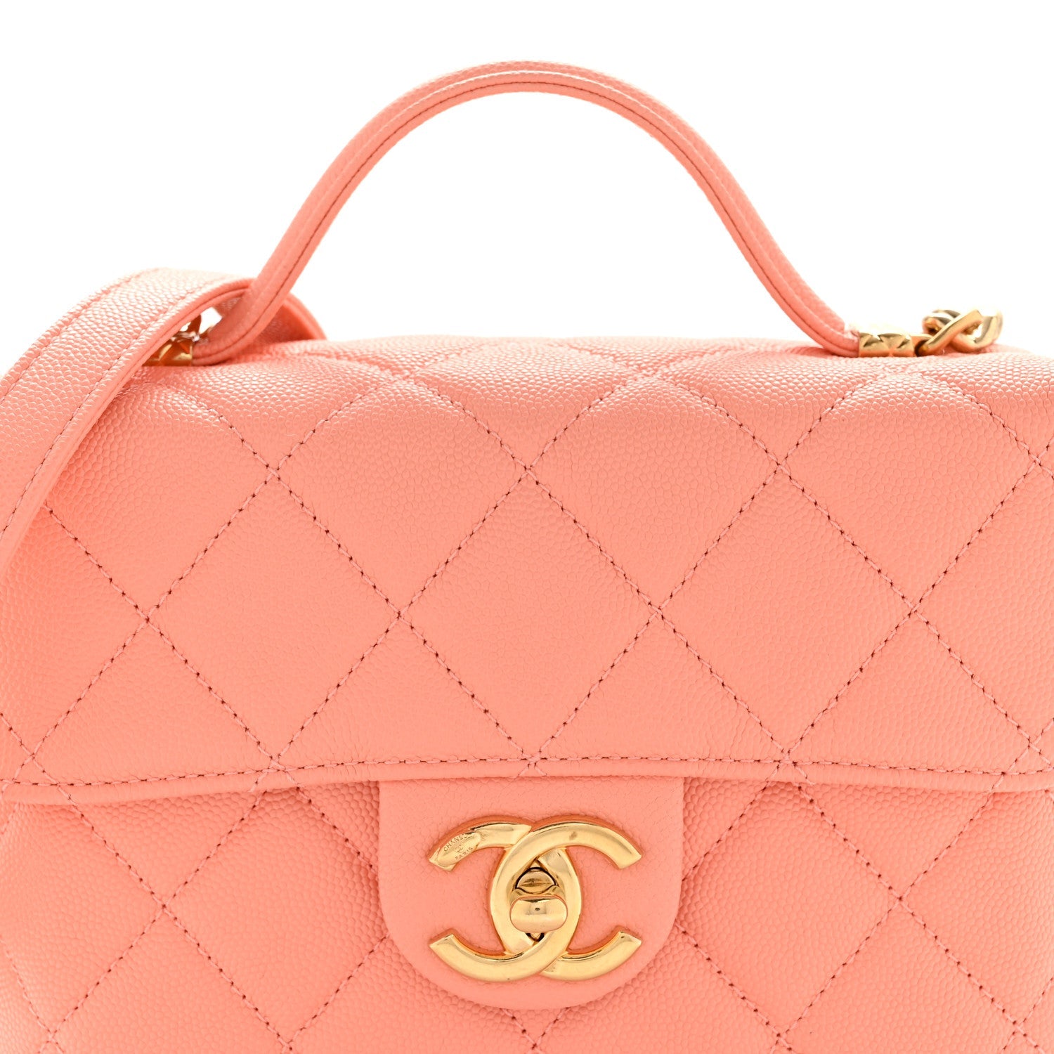 Chanel Caviar Quilted Handy Box Vanity Case Orange