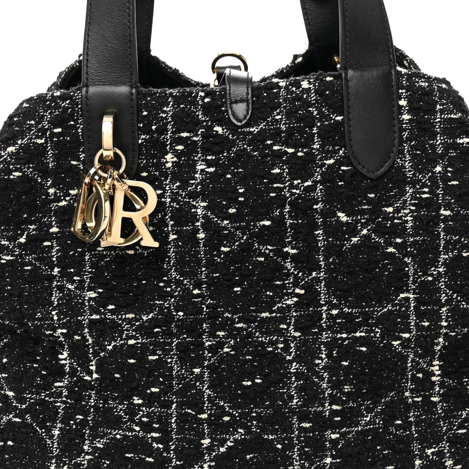 Christian Dior Calfskin Tweed Cannage Medium Toujours Black White