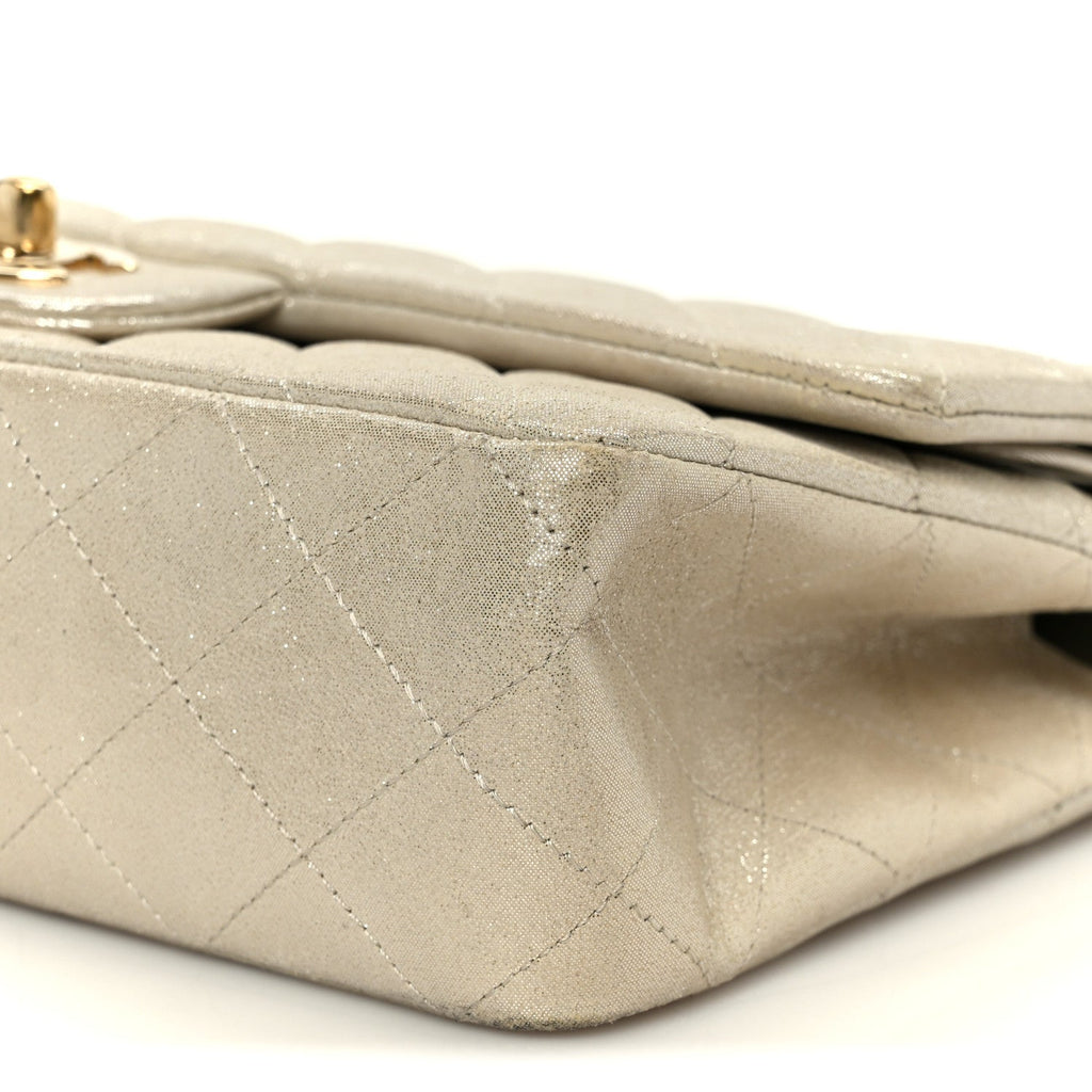 Chanel Metallic Canvas Quilted Medium Double Flap Light Gold
