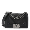 Chanel Calfskin Perforated Chevron Quilted Small Boy Flap Black