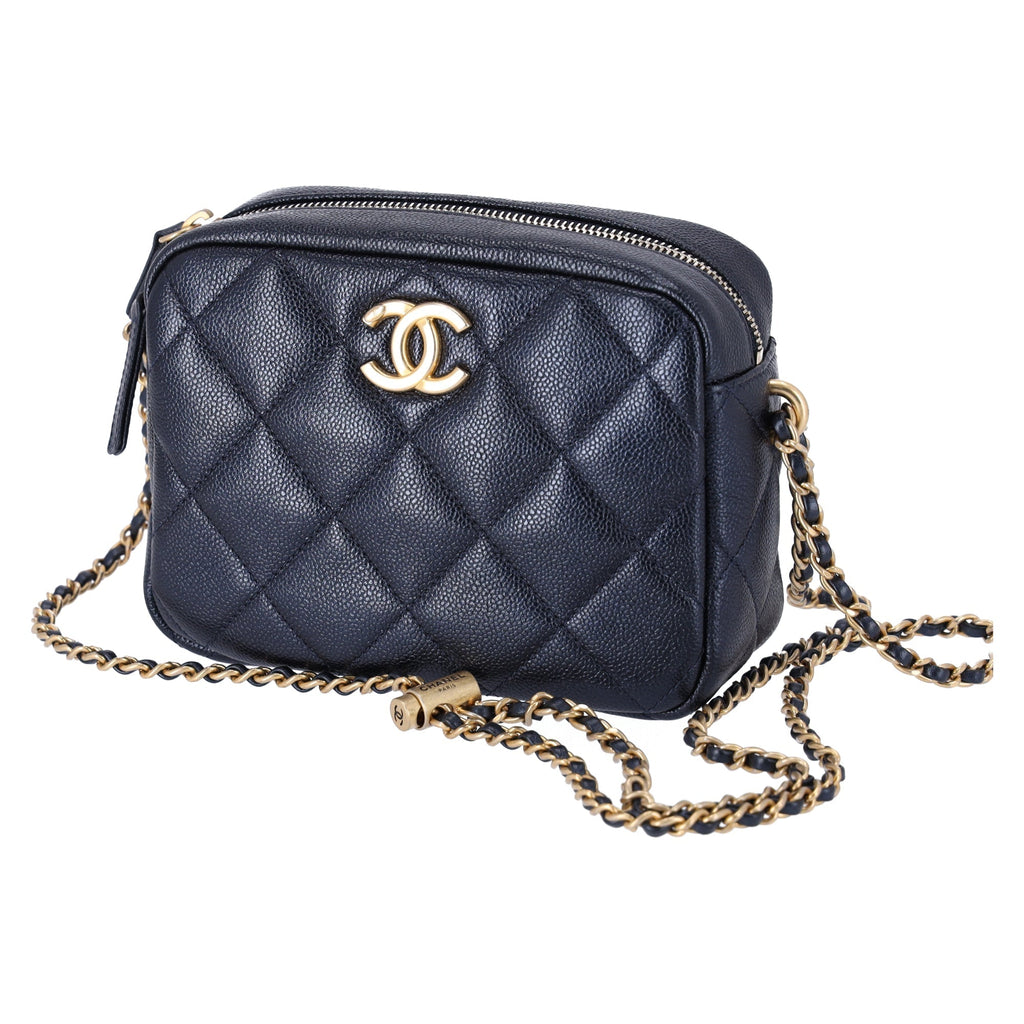 Chanel 21 K My Perfect Camera Bag Iridescent Caviar Quilted Leather Black