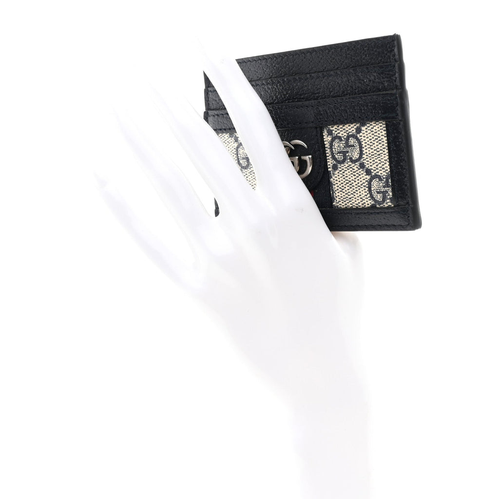 Gucci GG Supreme Monogram Textured Dollar Calfskin Web Ophidia Card Holder Beige Blue