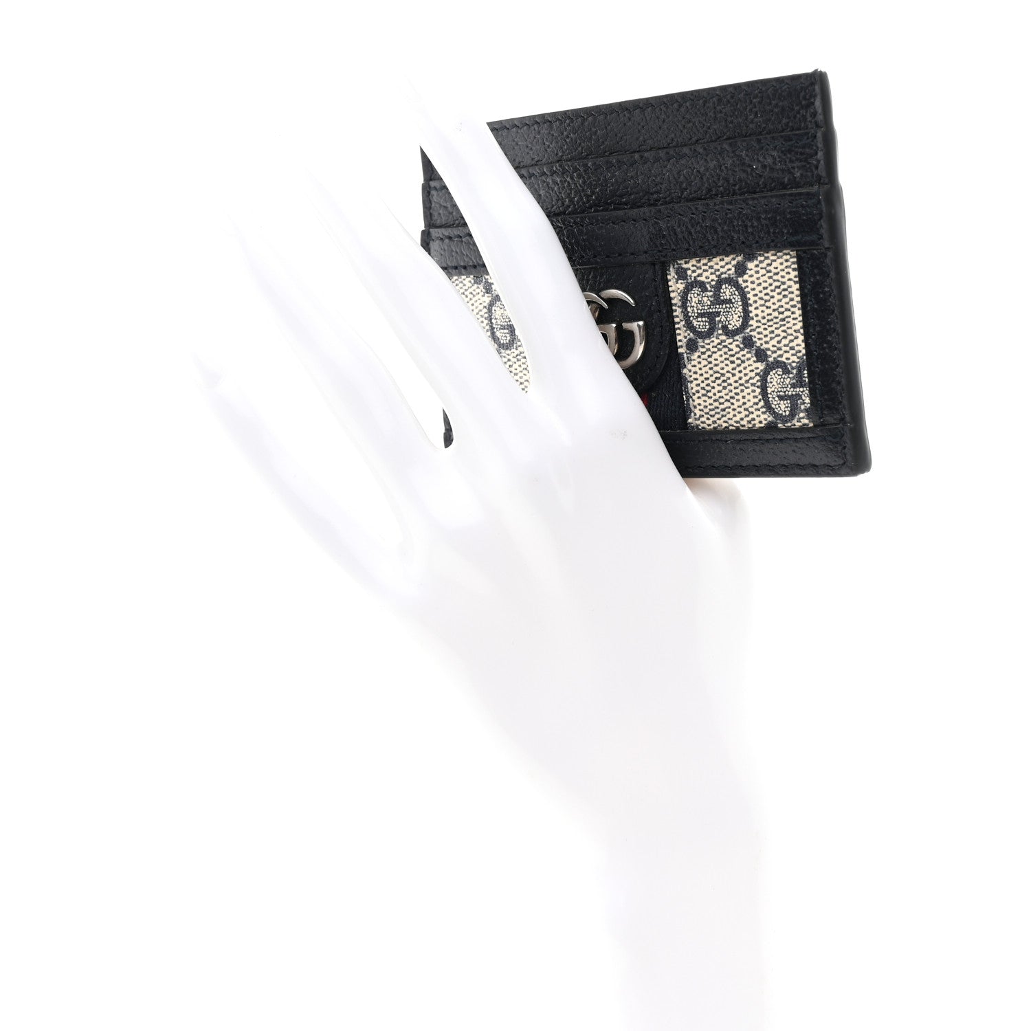 Gucci GG Supreme Monogram Textured Dollar Calfskin Web Ophidia Card Holder Beige Blue