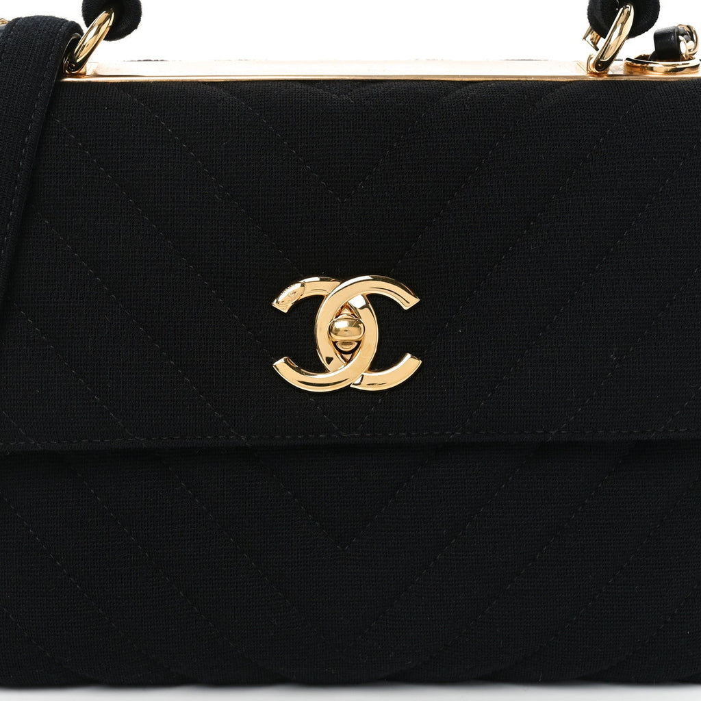 Chanel Jersey Chevron Quilted Small Trendy CC Dual Handle Flap Bag Black