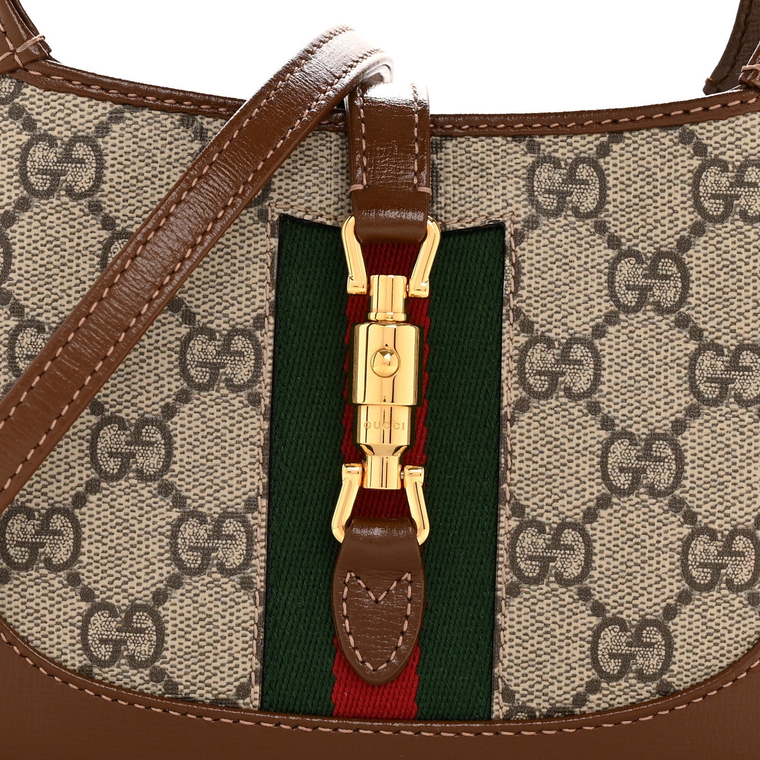 Gucci GG Supreme Monogram Azalea Calfskin Web Mini Jackie 1961 Hobo Beige Ebony Brown Sugar