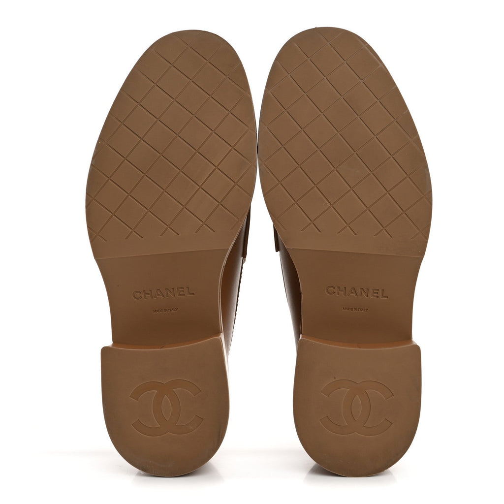 Calfskin CC Platform Loafers 38 Beige
