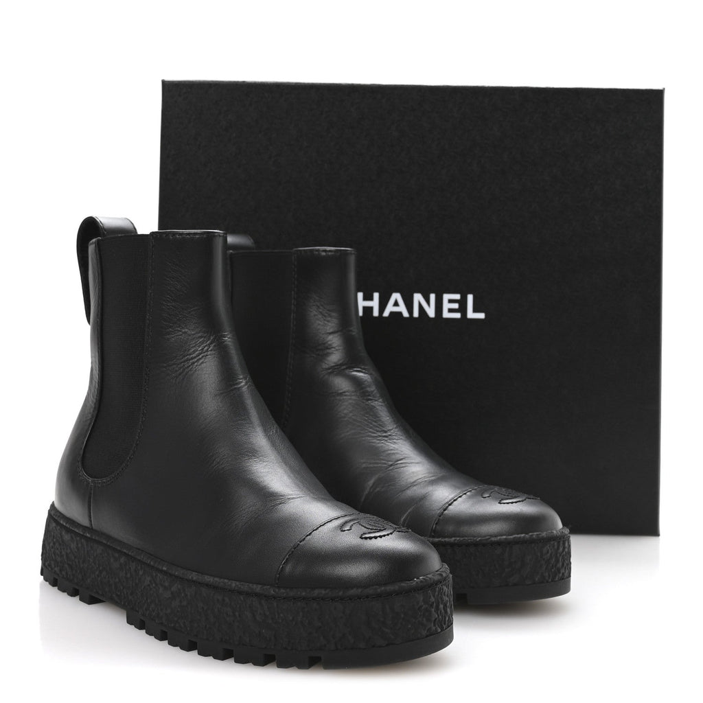 Calfskin Cap Toe CC Ankle Boots 37 Black