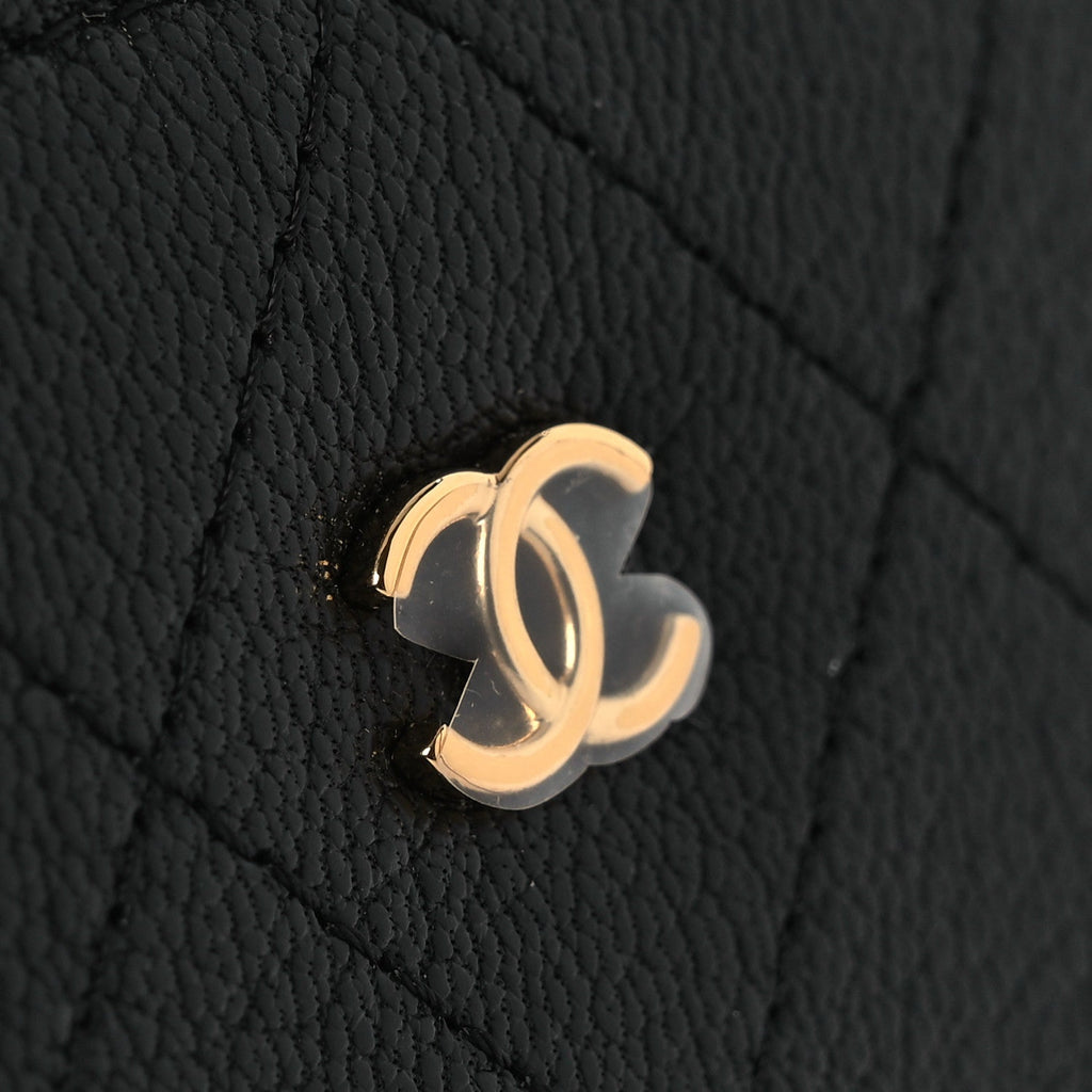 Chanel Goatskin Stitched Top Handle Slim Vanity With Chain Black