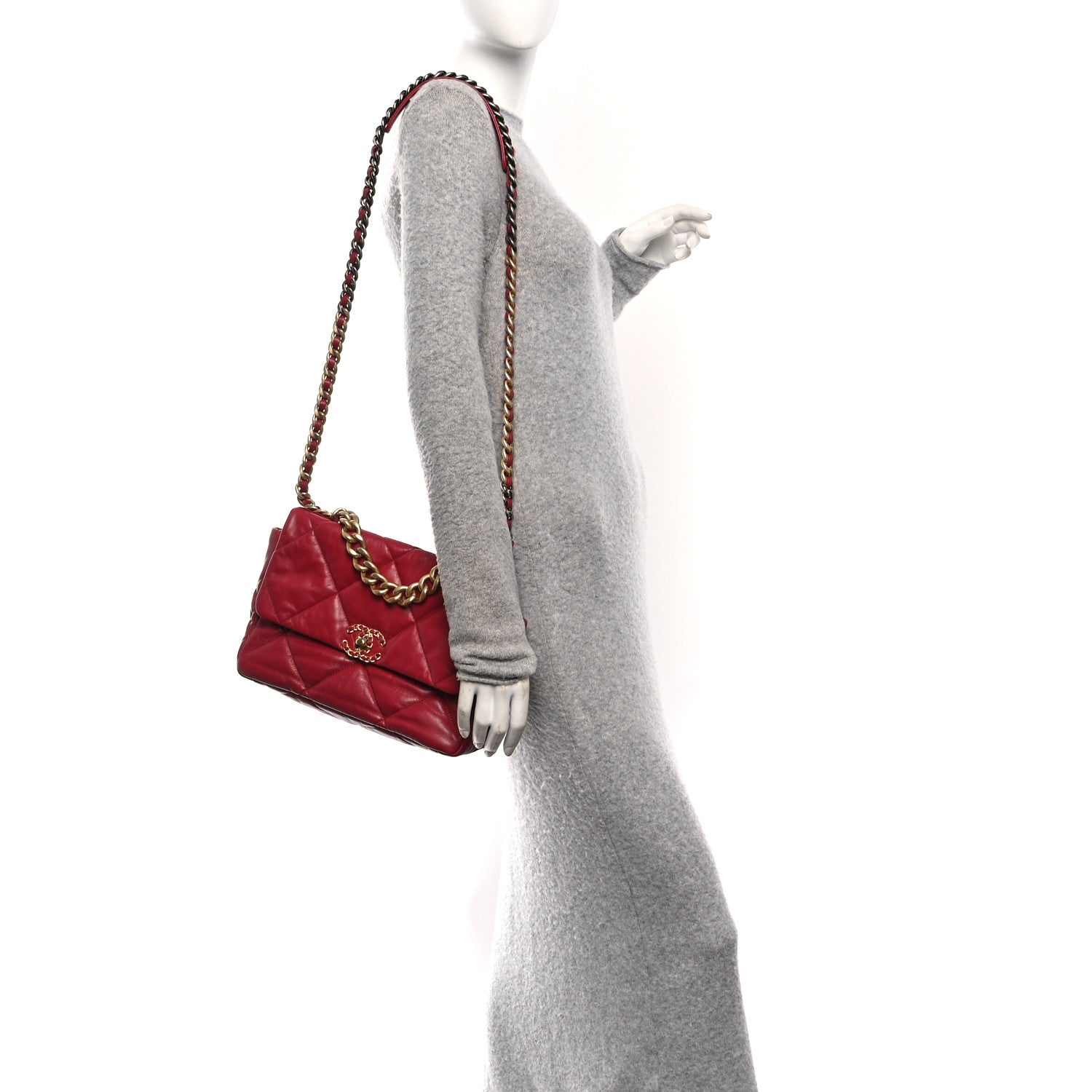 Chanel Lambskin Quilted Large Chanel 19 Flap Red