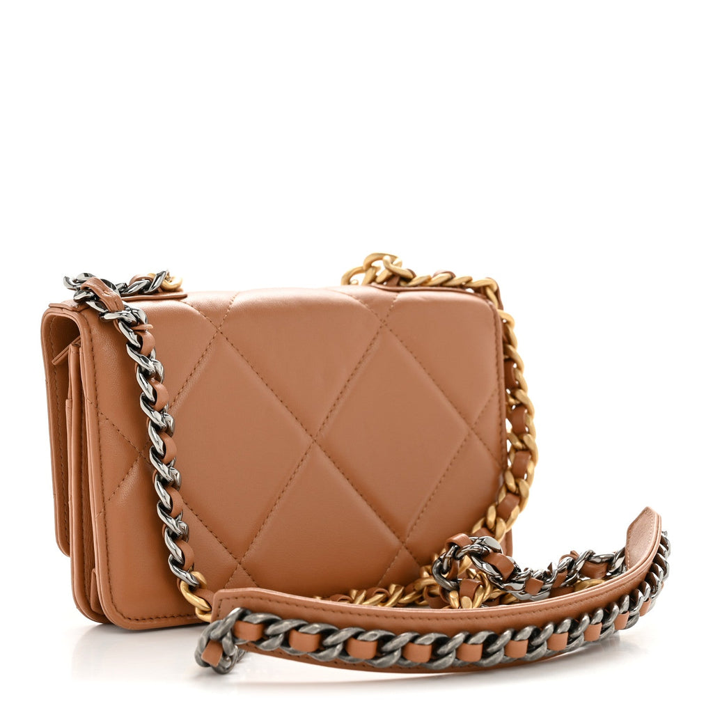 Chanel Lambskin Quilted Chanel 19 Wallet On Chain WOC Brown