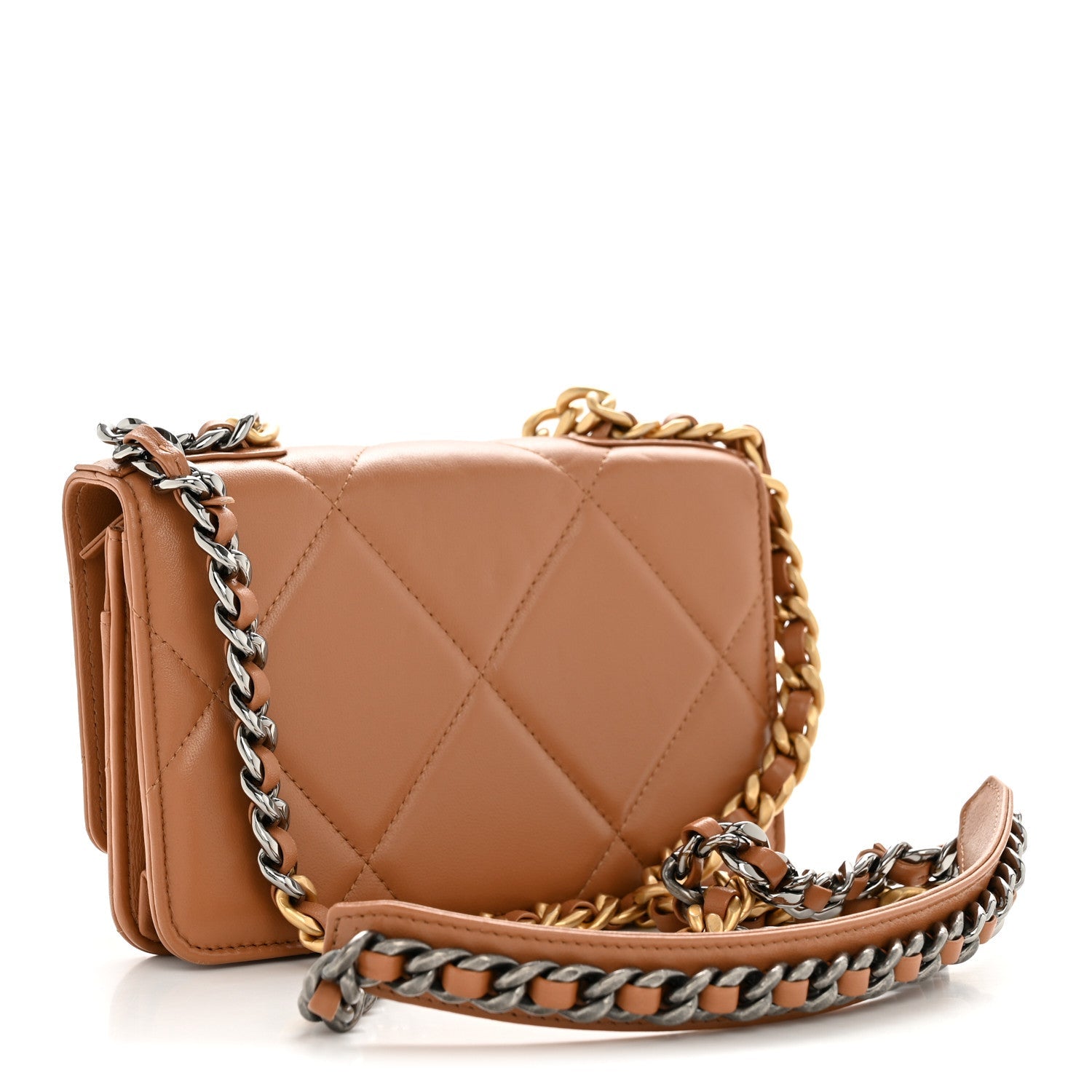 Chanel Lambskin Quilted Chanel 19 Wallet On Chain WOC Brown