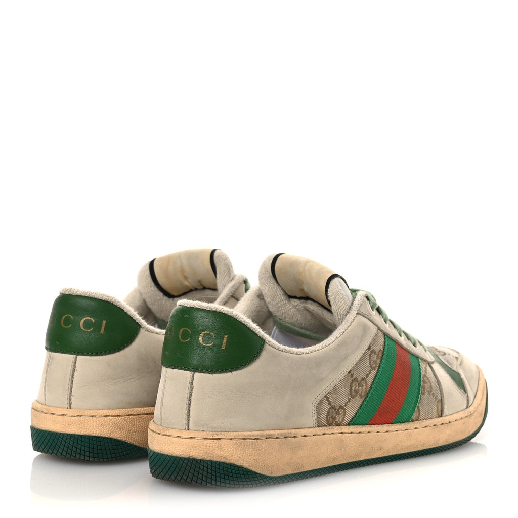 Gucci GG Monogram Nubuck Web Womens Screener Sneakers 40 New Sand Dusty Milk Vintage Green