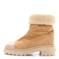 Chanel Suede Shearling Cap Toe Short Boots 38 Beige