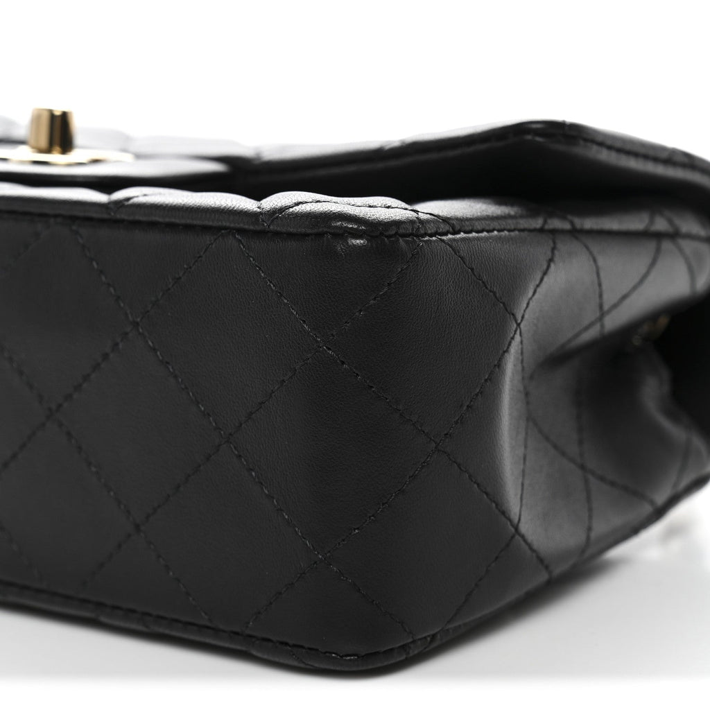 Chanel Lambskin Quilted Mini Rectangular Flap Black