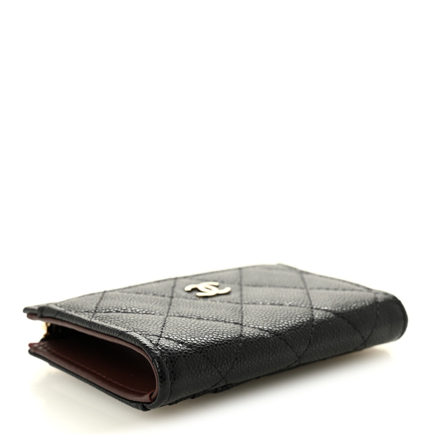 Caviar Quilted Flap Zip Card Holder Black