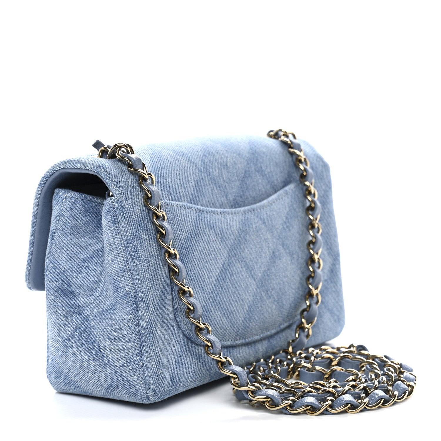 Chanel Printed Denim Quilted Mini Rectangular Flap Light Blue