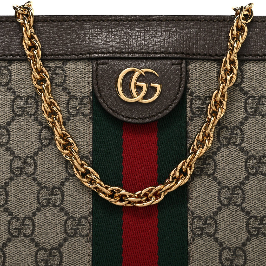 Gucci GG Supreme Monogram Web Medium Ophidia Chain Shoulder Bag Brown