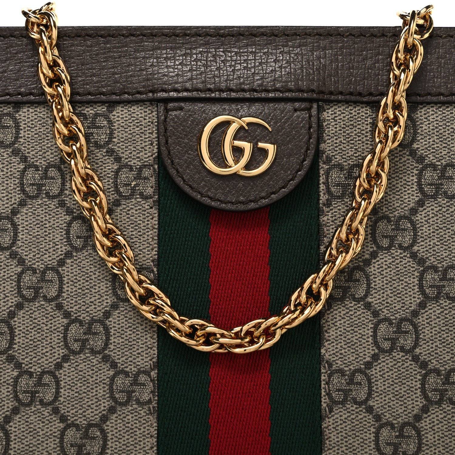 Gucci GG Supreme Monogram Web Medium Ophidia Chain Shoulder Bag Brown