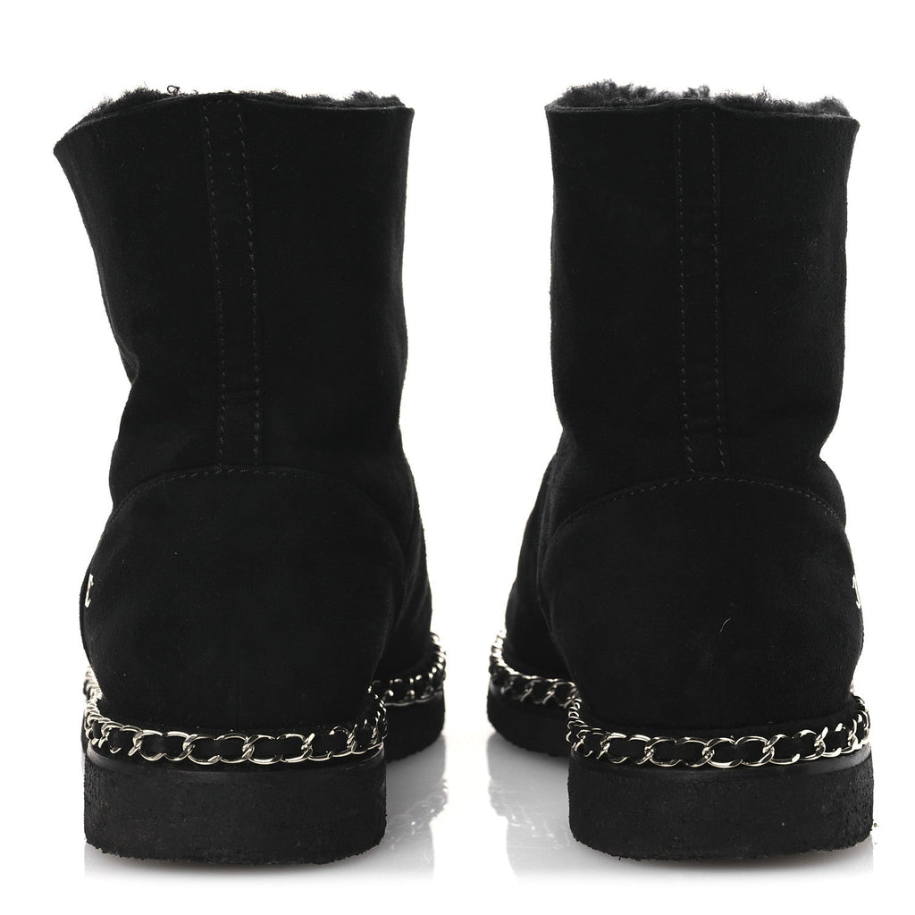 Kid Suede Shearling Womens Cap Toe Chain Short Boots 38 Black