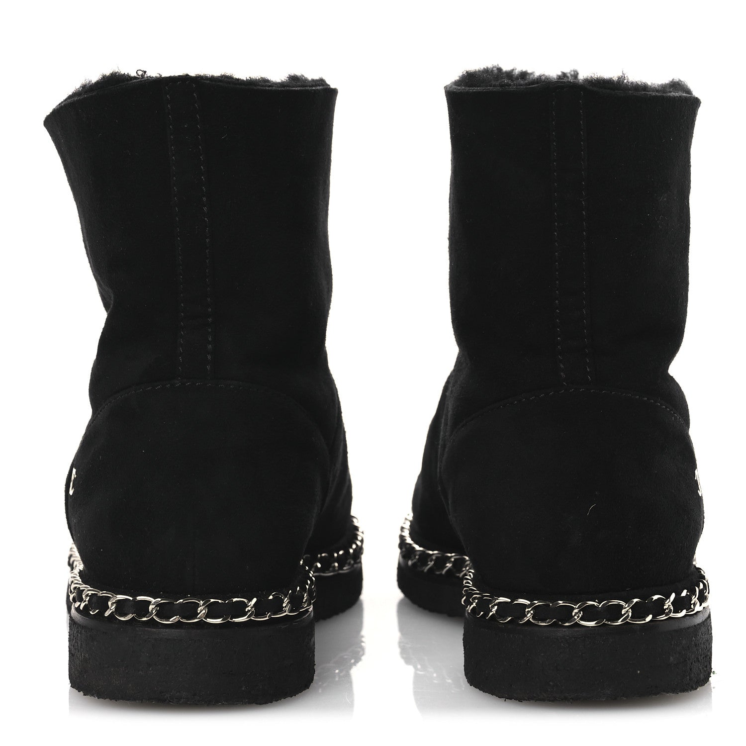 Kid Suede Shearling Womens Cap Toe Chain Short Boots 38 Black