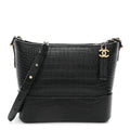 Chanel Crocodile Embossed Calfskin Medium Gabrielle Cocodile Hobo Black