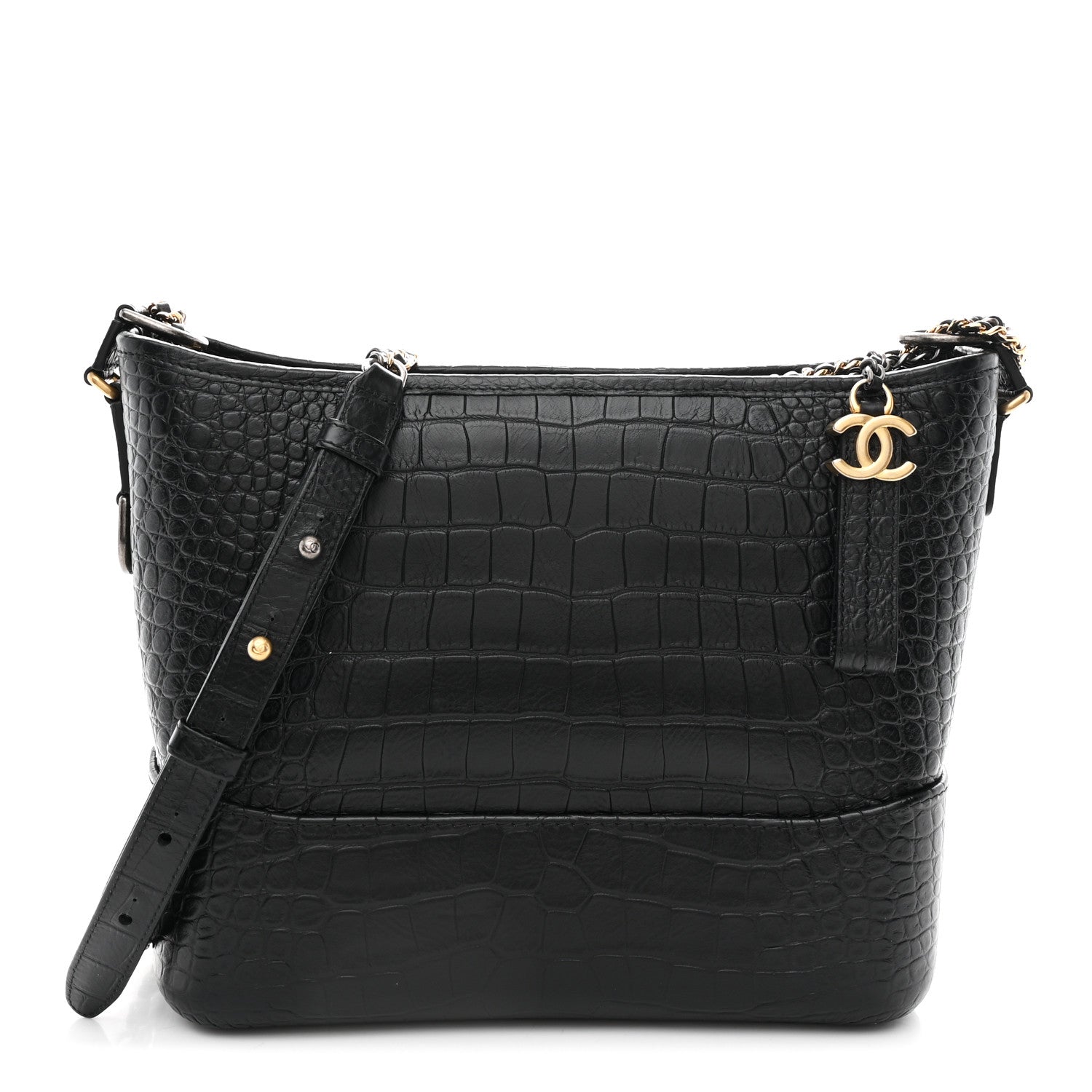 Chanel Crocodile Embossed Calfskin Medium Gabrielle Cocodile Hobo Black