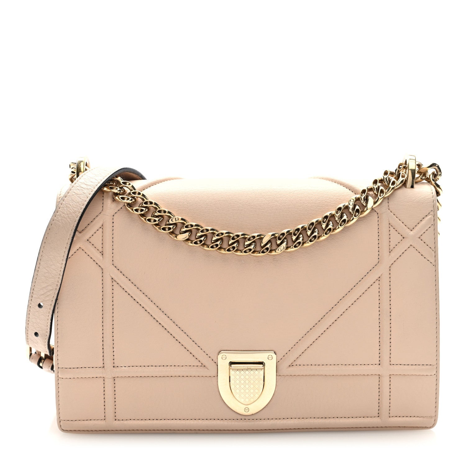 Christian Dior Grained Calfskin Medium Diorama Flap Bag Nude