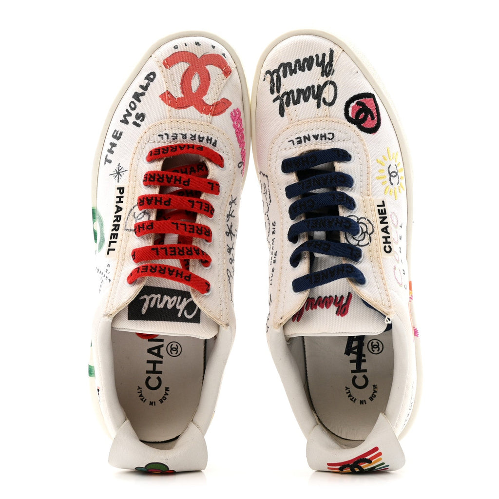 Chanel X PHARRELL WILLIAMS Canvas Womens Sneakers 38 White Multicolor