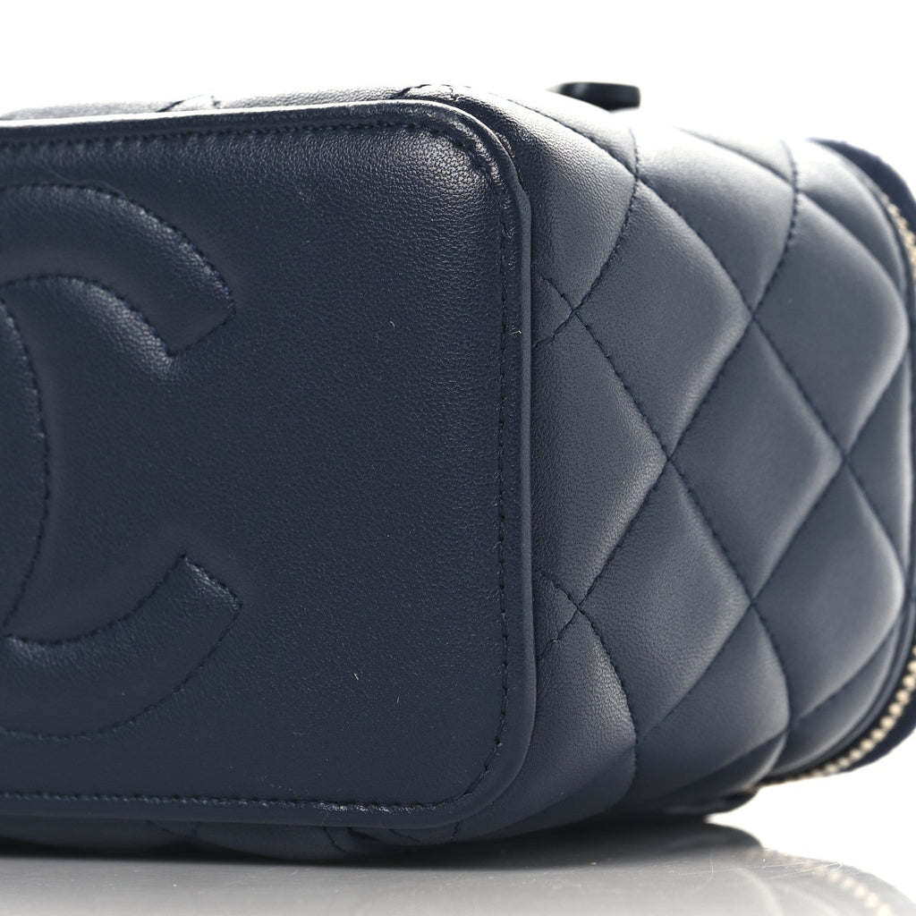 Chanel Lambskin Quilted Metal Small Top Handle Vanity Case With Chain Blue
