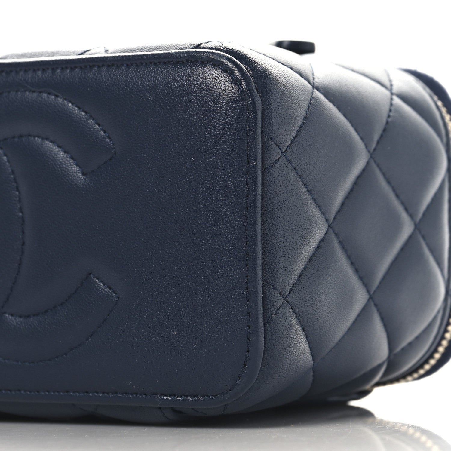 Chanel Lambskin Quilted Metal Small Top Handle Vanity Case With Chain Blue