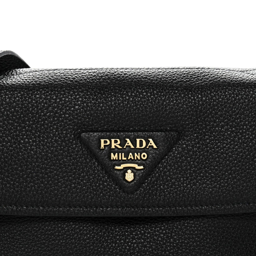 Prada Vitello Daino Soft Flap Shoulder Bag Black