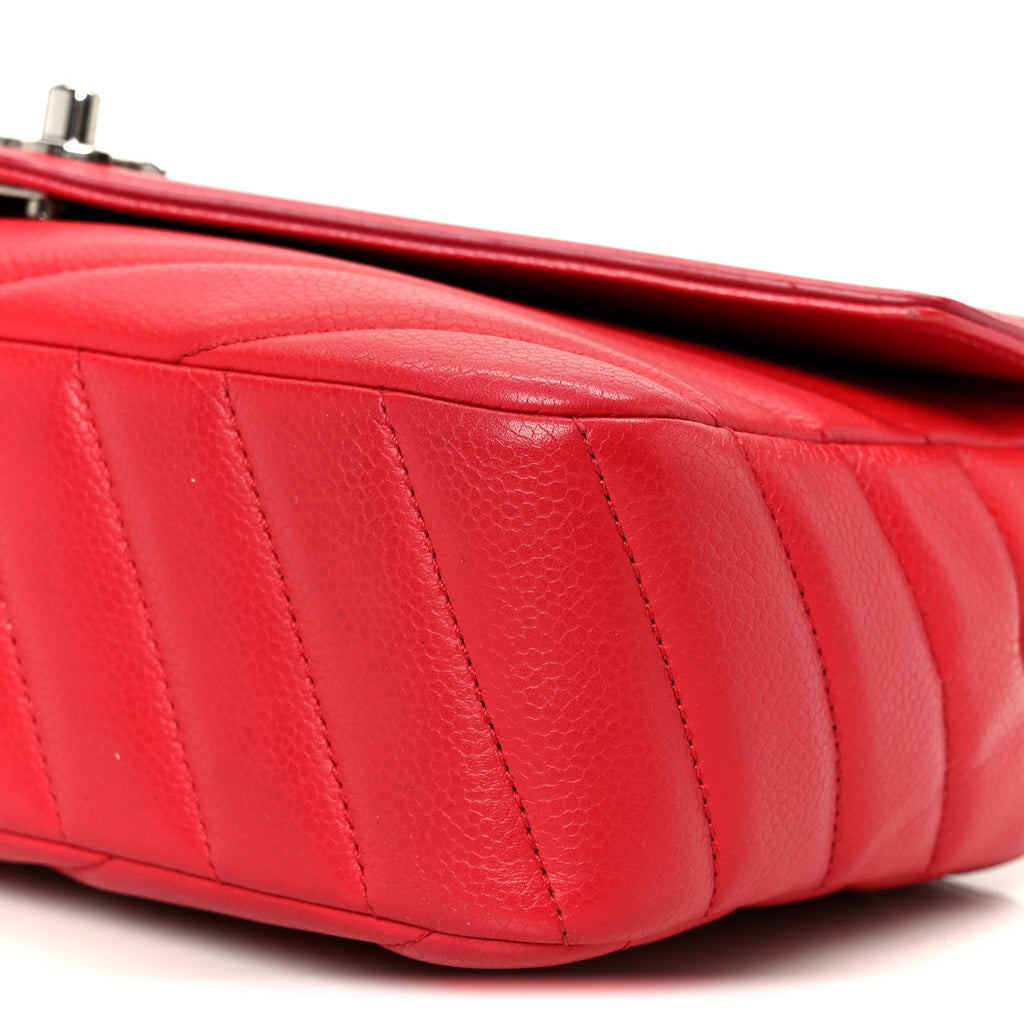 Chanel Caviar Chevron Quilted Single Flap Red