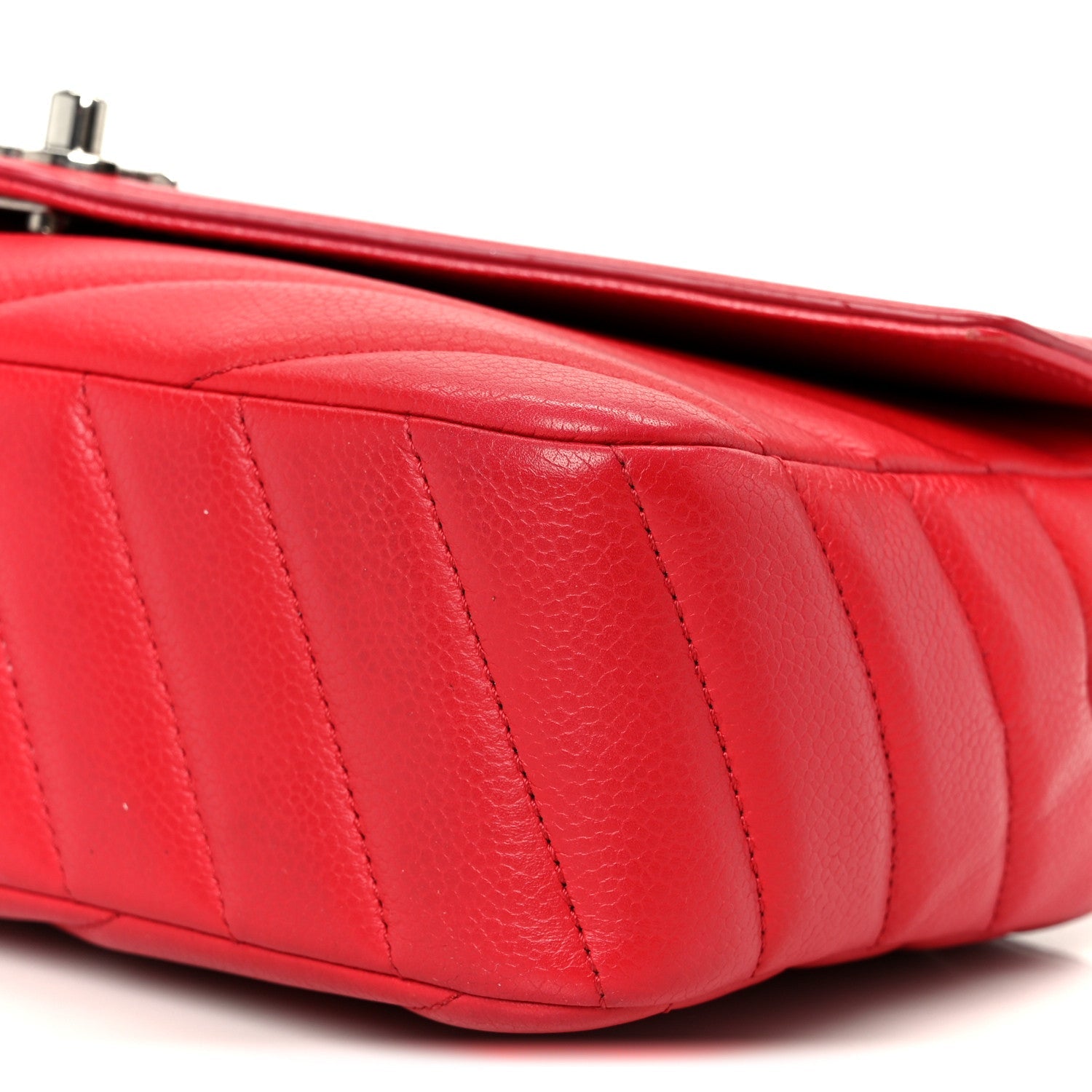 Chanel Caviar Chevron Quilted Single Flap Red