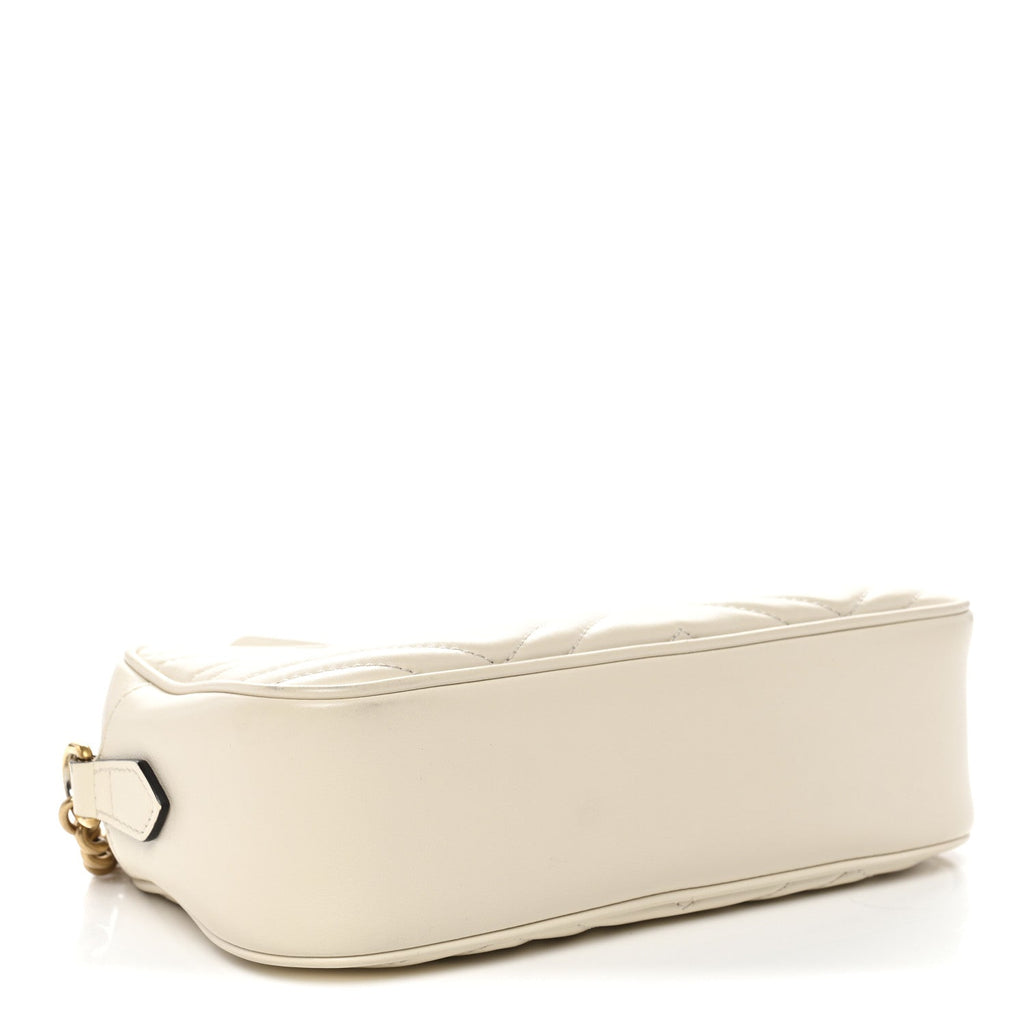 Gucci Calfskin Matelasse Small GG Marmont Chain Shoulder Bag White