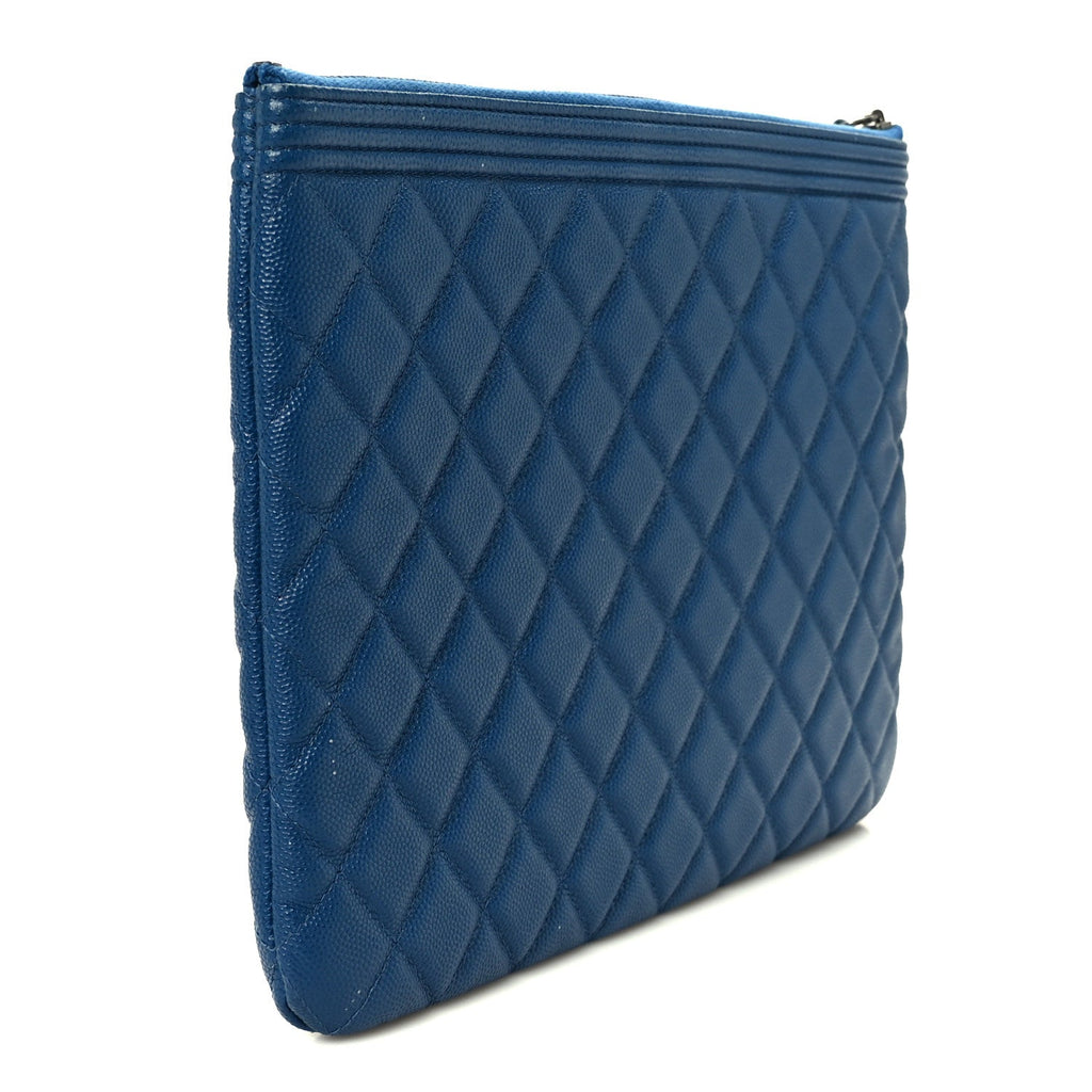 Caviar Quilted Medium Boy Cosmetic Case Blue