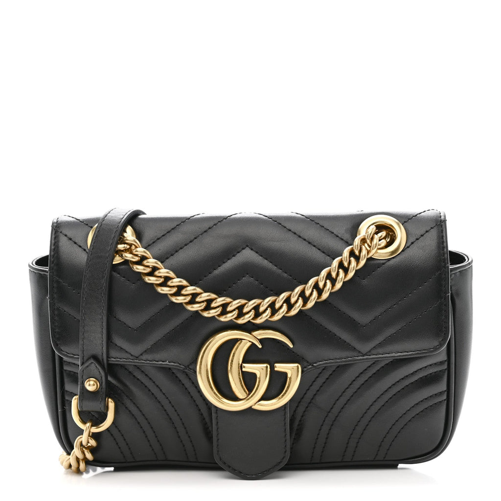 Gucci Calfskin Matelasse Mini GG Marmont Shoulder Bag Black