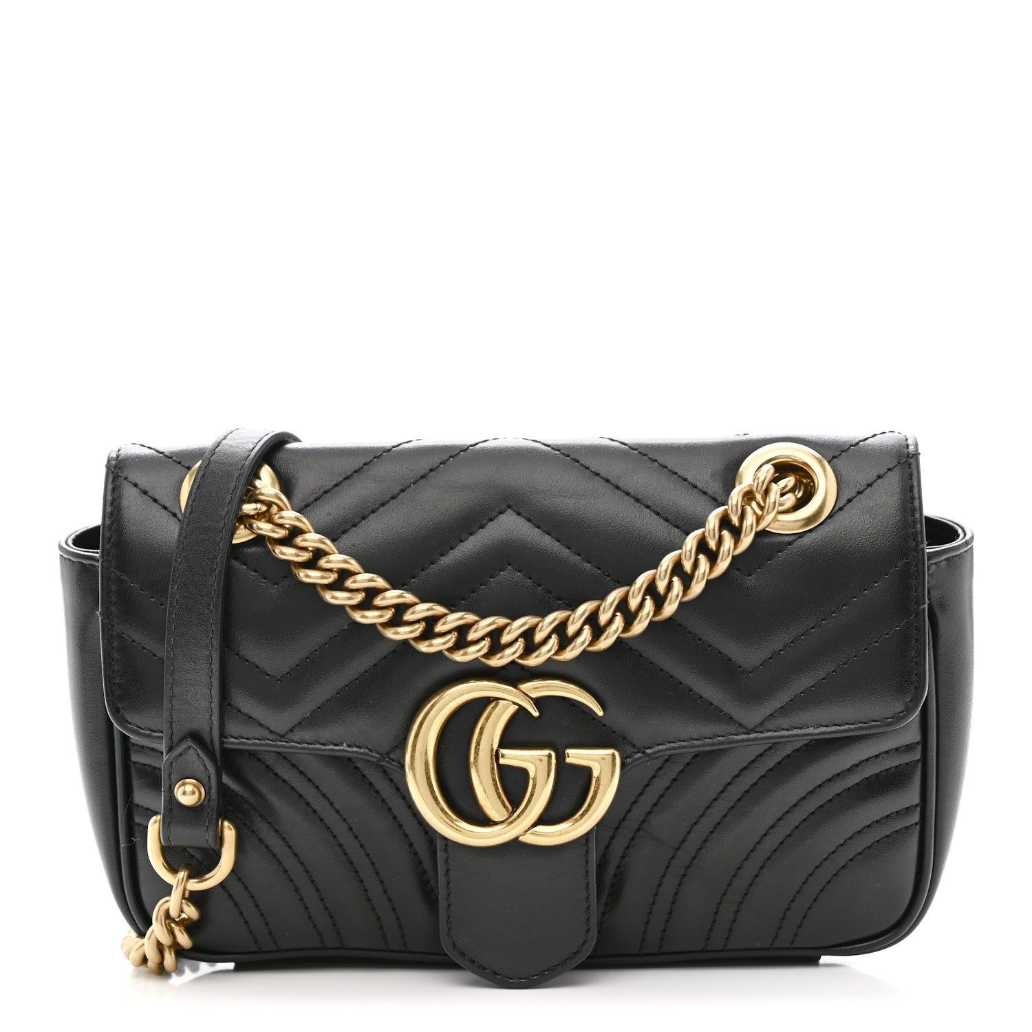 Gucci Calfskin Matelasse Mini GG Marmont Shoulder Bag Black