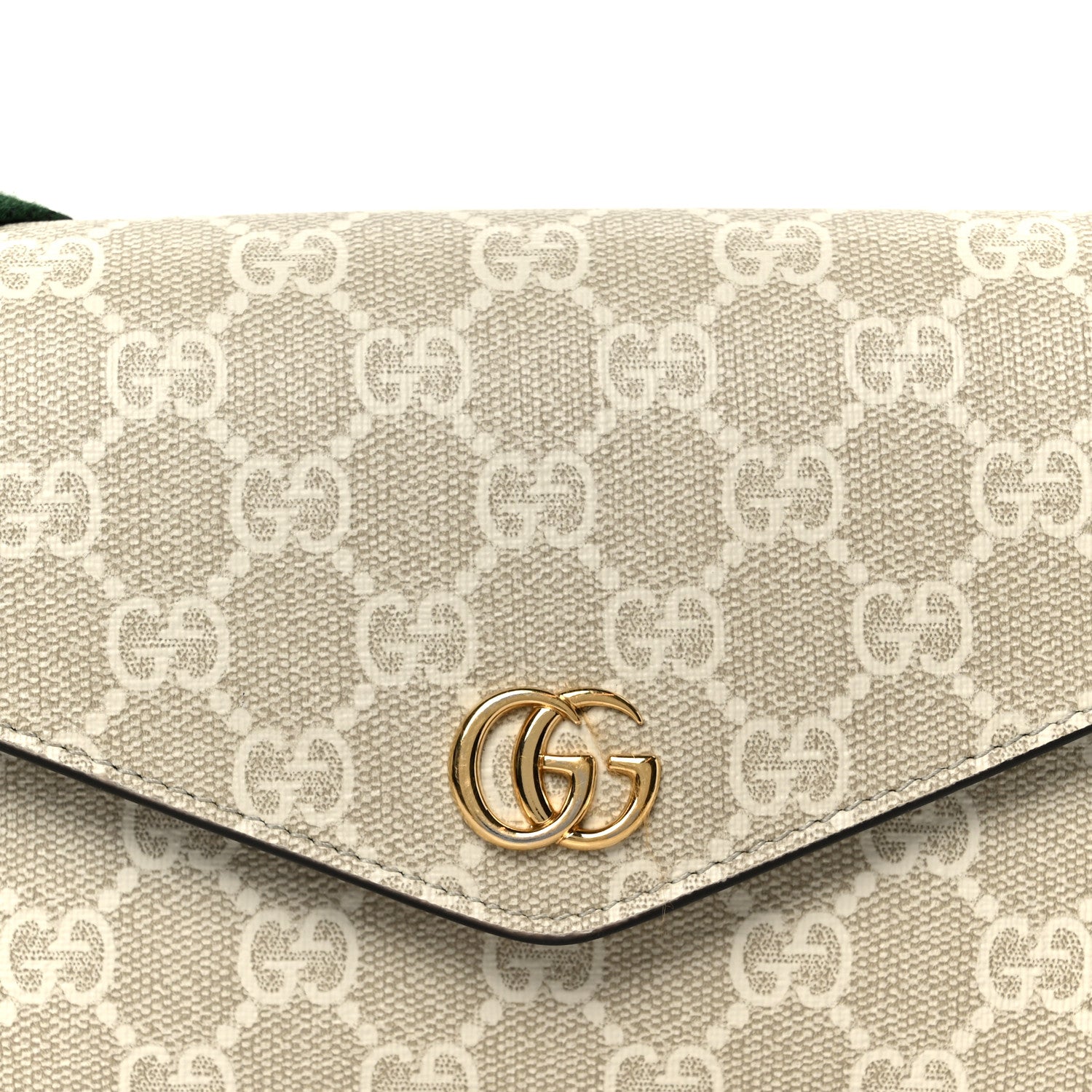 Gucci GG Supreme Monogram Textured Dollar Calfskin Web Mini Ophidia Envelope Shoulder Bag Beige Mystic White Oatmeal