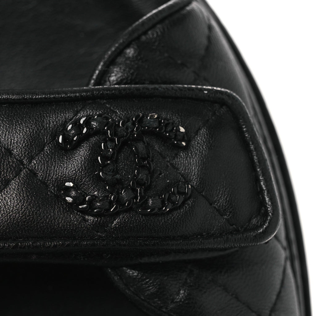 Lambskin Quilted Velcro Dad Sandals 38.5 So Black