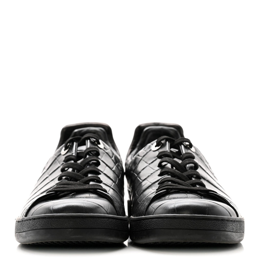 Louis Vuitton Calfskin Crocodile Embossed Frontrow Mens Sneakers 8 Black