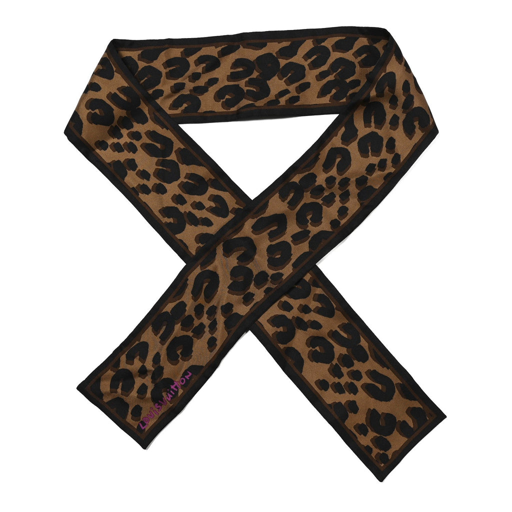 Louis Vuitton Silk Leopard Bandeau Scarf Marron