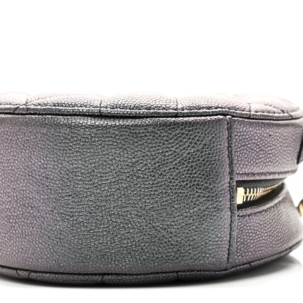Chanel Iridescent Caviar Quilted Round Clutch With Chain Black